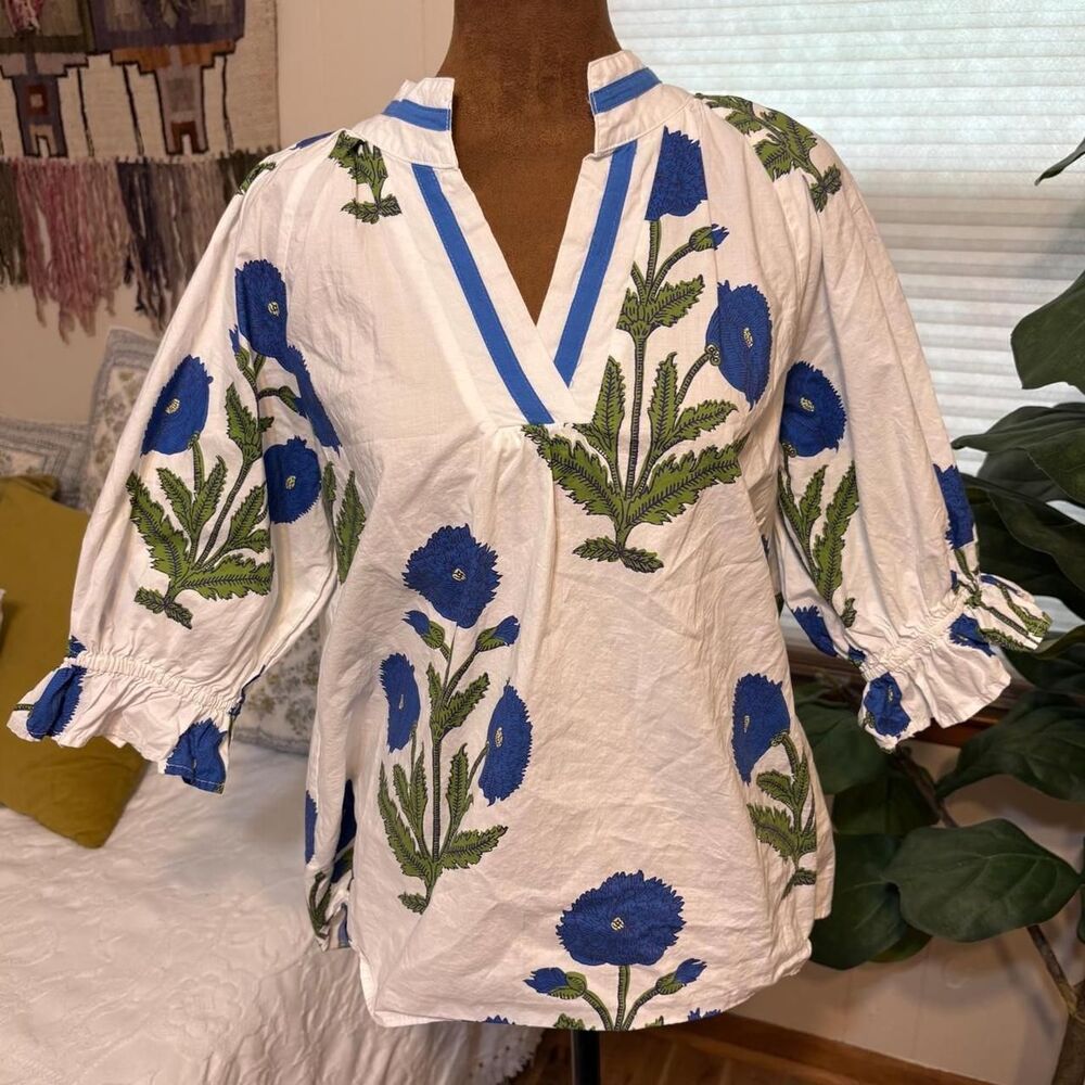 Cottage Boho 100% Cotton Preppy Block Print Umgee • Size S